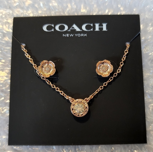 Coach Rose Gold Earring + Necklace set - Picture 1 of 4